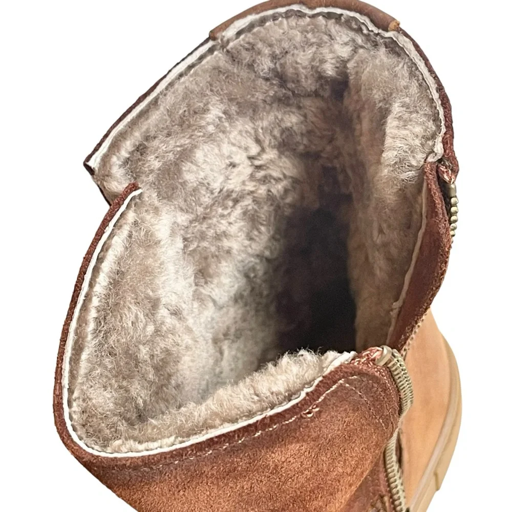 Frye Gemma Short Shearling Leather and Suede Boots in Cognac Brown Size 6.5